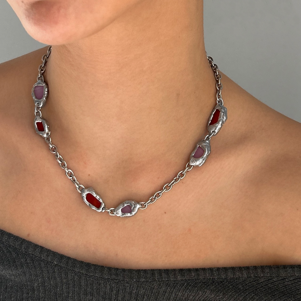 collar artesanal plateado unico