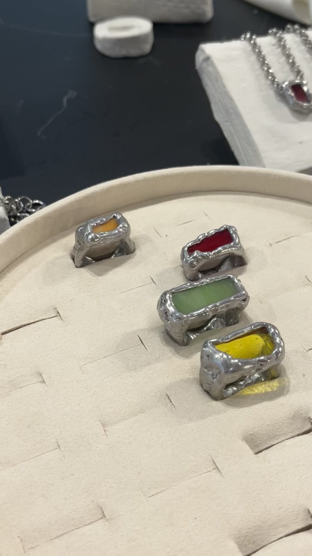 anillos artesanales de vidrio